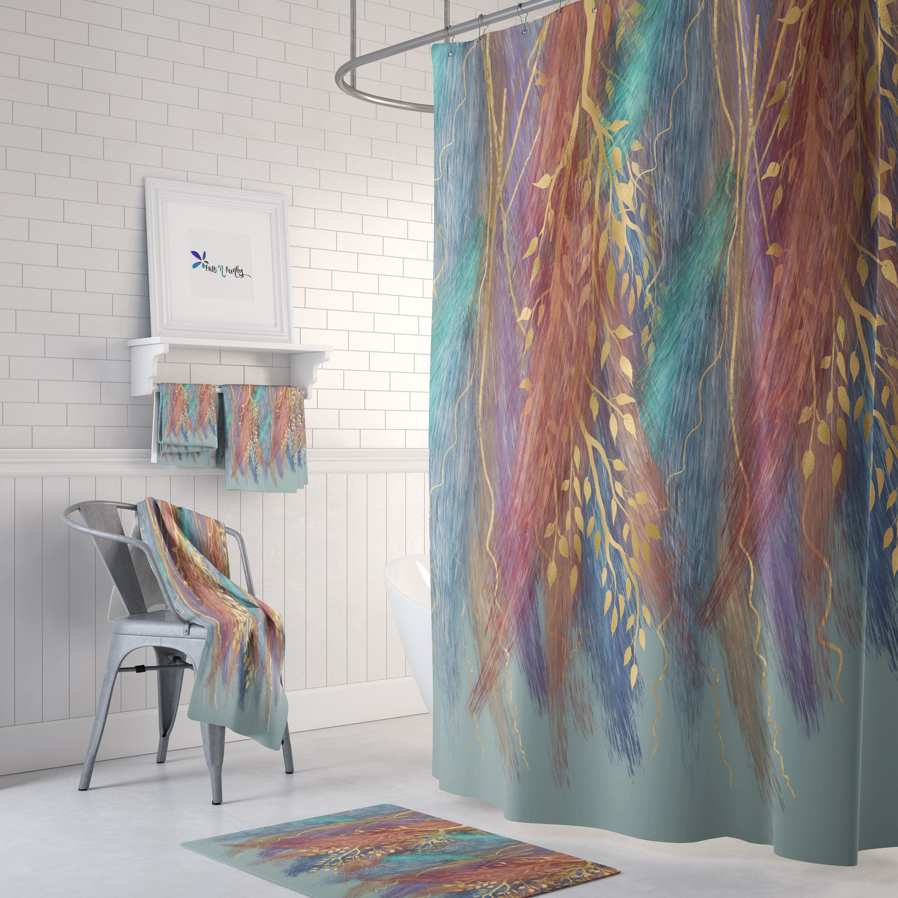 Wispy Boho Shower Curtain or Full Bathroom Set for Unique Home Decor
