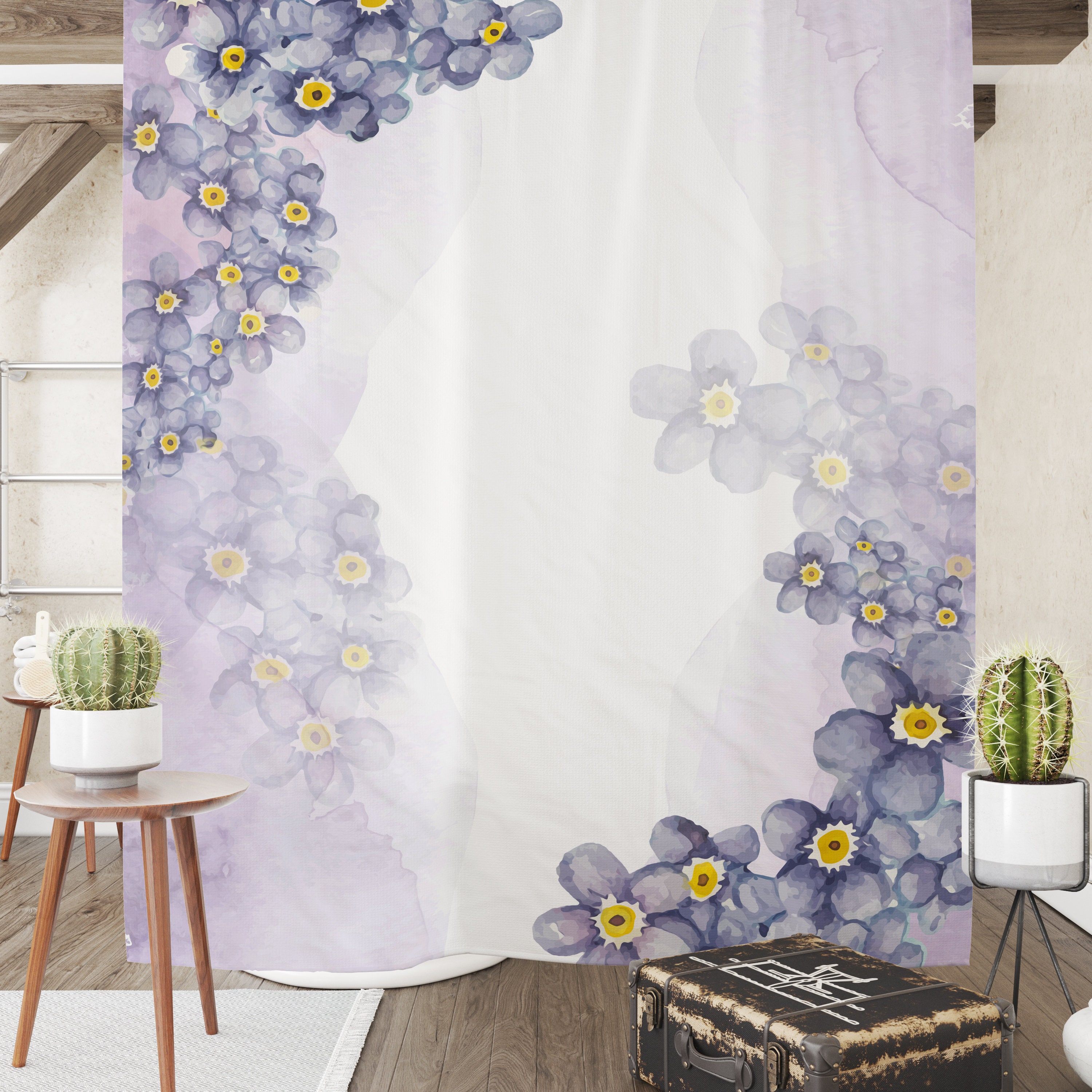 Wispy Purple Floral Shower Curtain - Dreamy Bath Curtain with Optional Bath Set for Cozy Bathroom Decor - Image 2