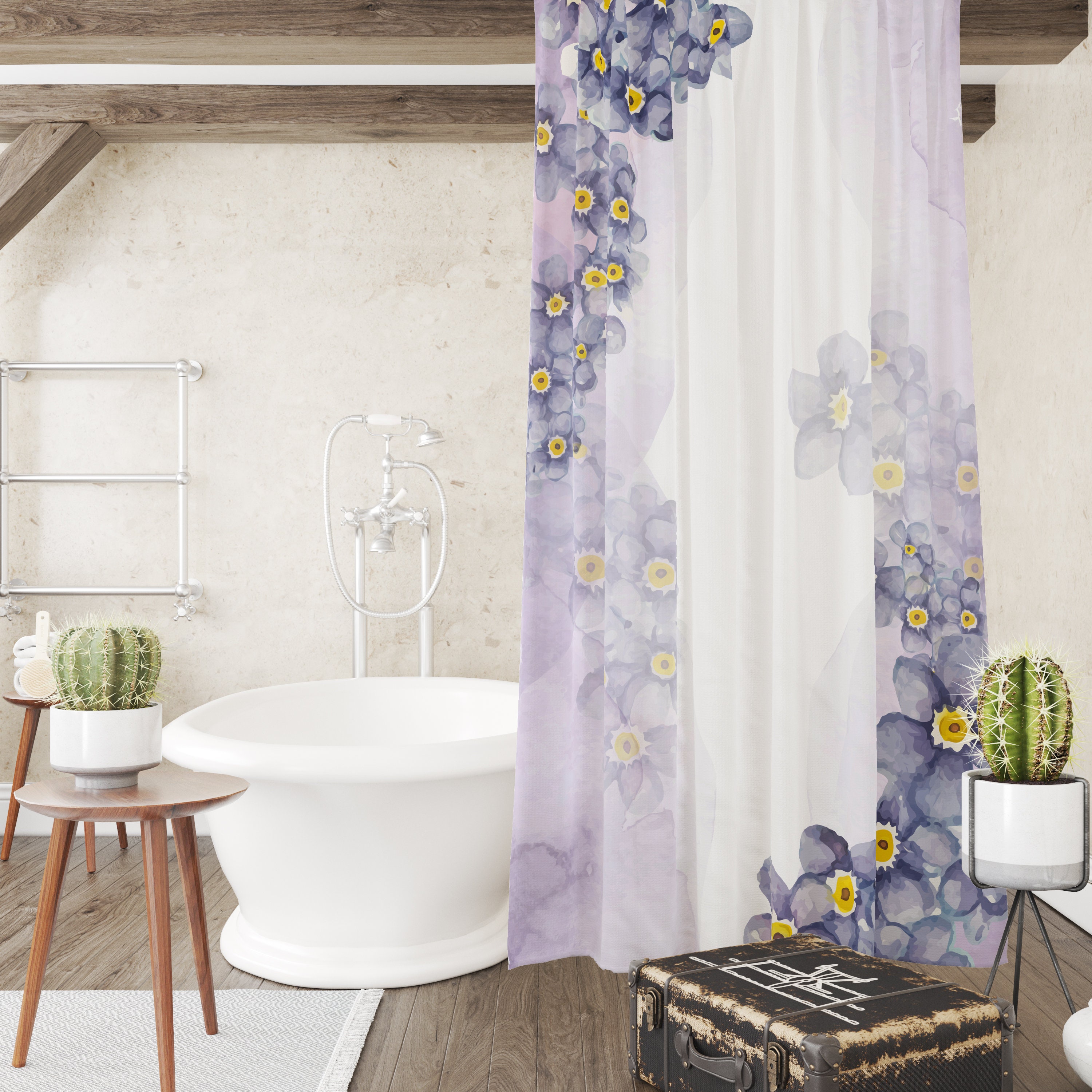 Wispy Purple Floral Shower Curtain - Dreamy Bath Curtain with Optional Bath Set for Cozy Bathroom Decor - Image 3