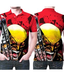 Wolverine With Claws Versus Hulk Superhero 3D All Over Print Polo Shirt with 3D printing technology