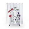 Woman in Flowers Line Art Shower Curtain, Lady Face with Red and Purple Flowers, Minimalist Vintage Design