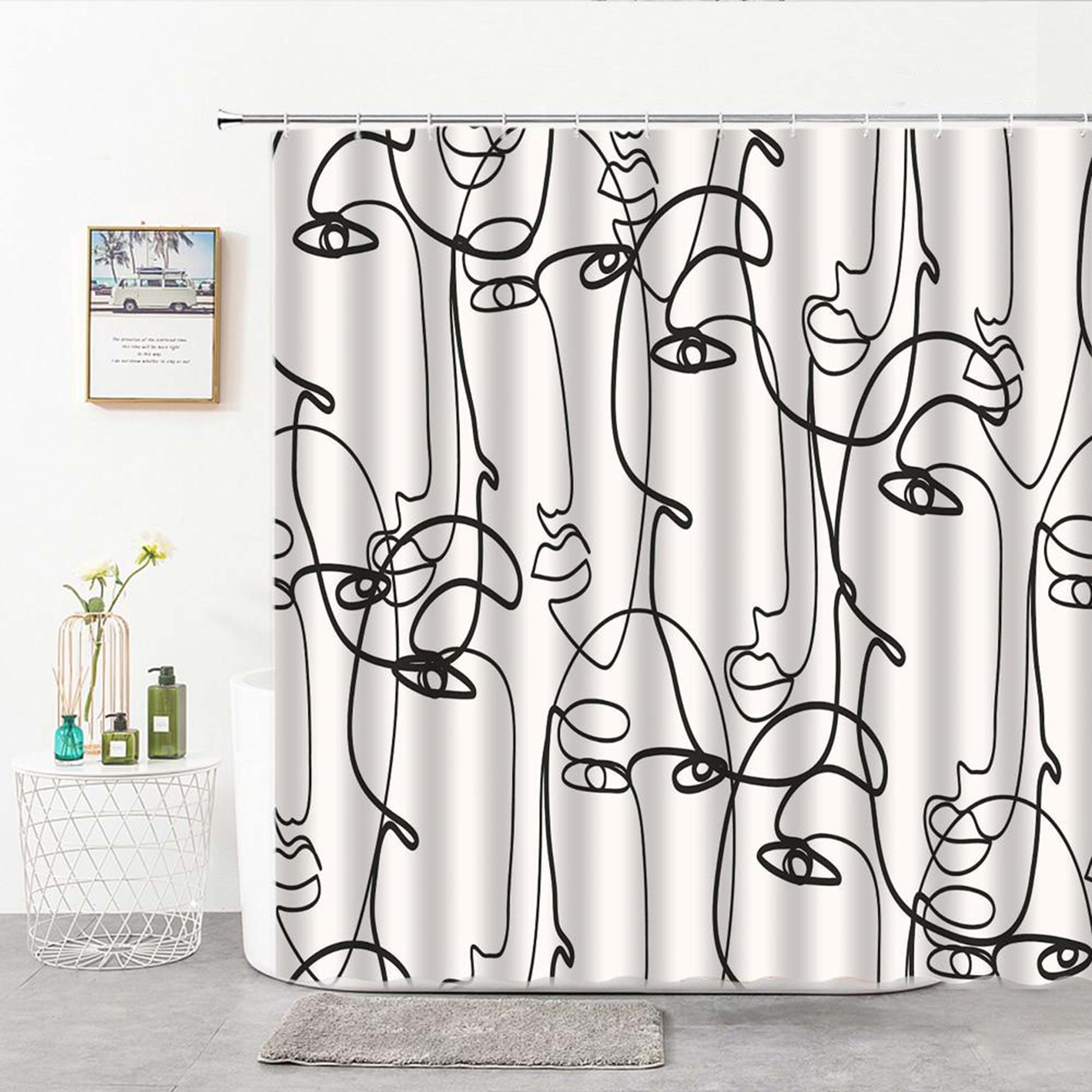 Women's Face Portrait Shower Curtain, Black and White Line Drawing Silhouette Curtain, Miss You Gift