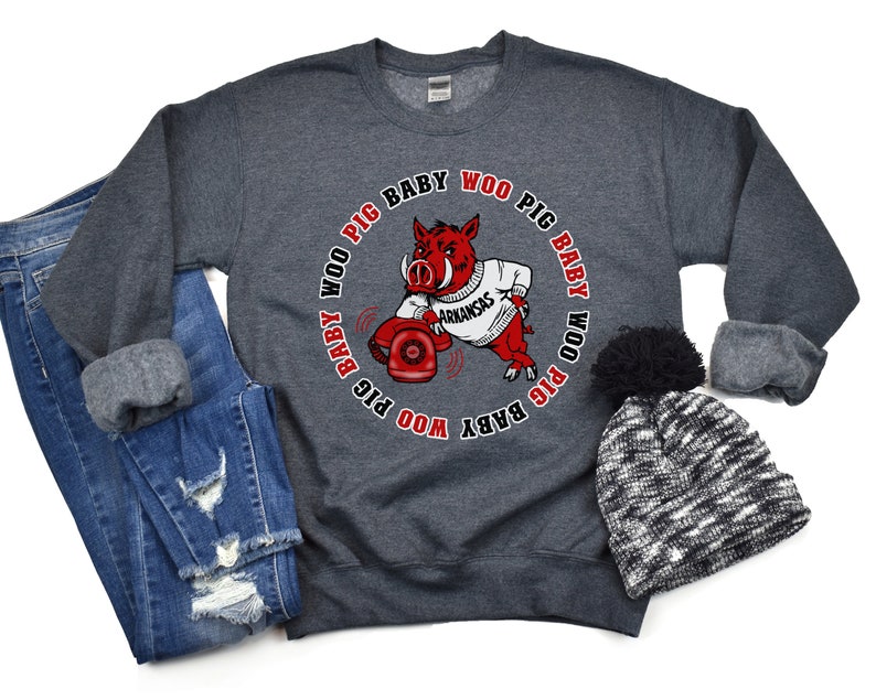 Woo Pig Baby Sweatshirt, Football Sweater, Razorback Crewneck, Sweatshirt, Go Hogs Shirt, Hoodie - Image 2