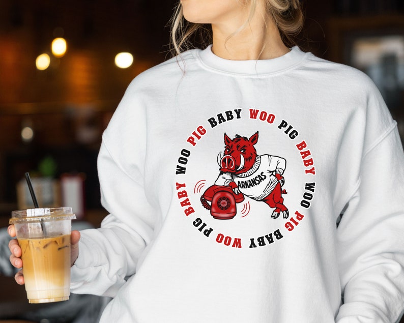 Woo Pig Baby Sweatshirt, Football Sweater, Razorback Crewneck, Sweatshirt, Go Hogs Shirt, Hoodie - Image 4