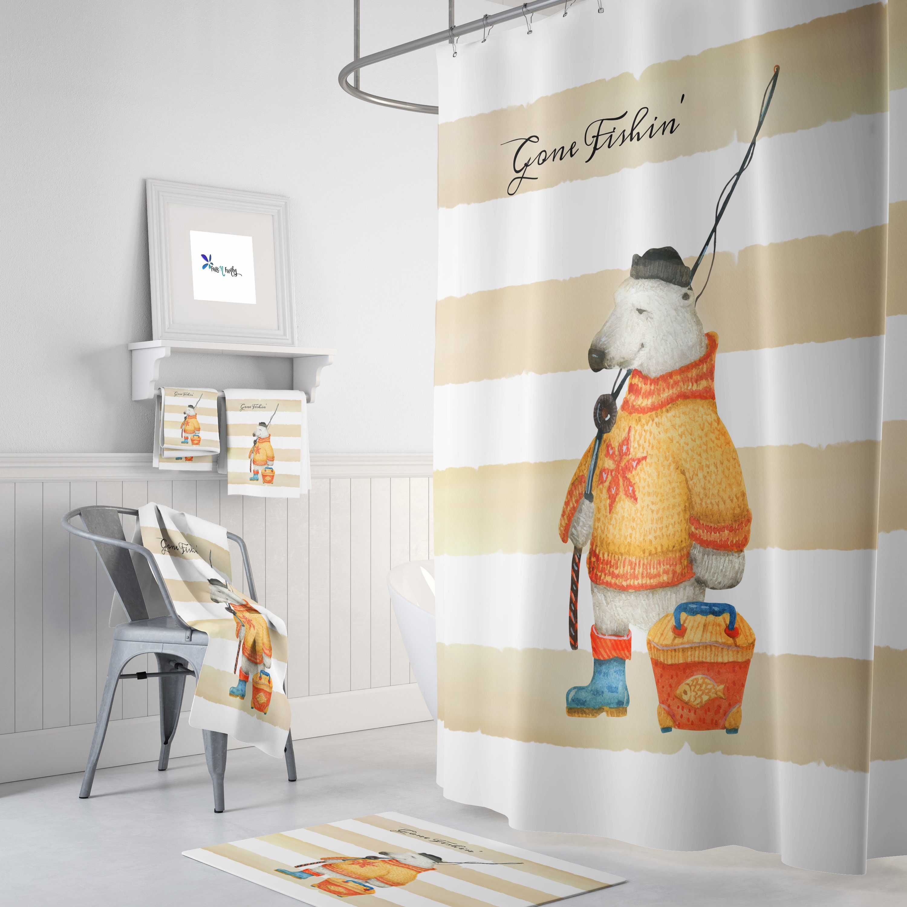 Woodland Bear Shower Curtain Set with Matching Bath Accessories