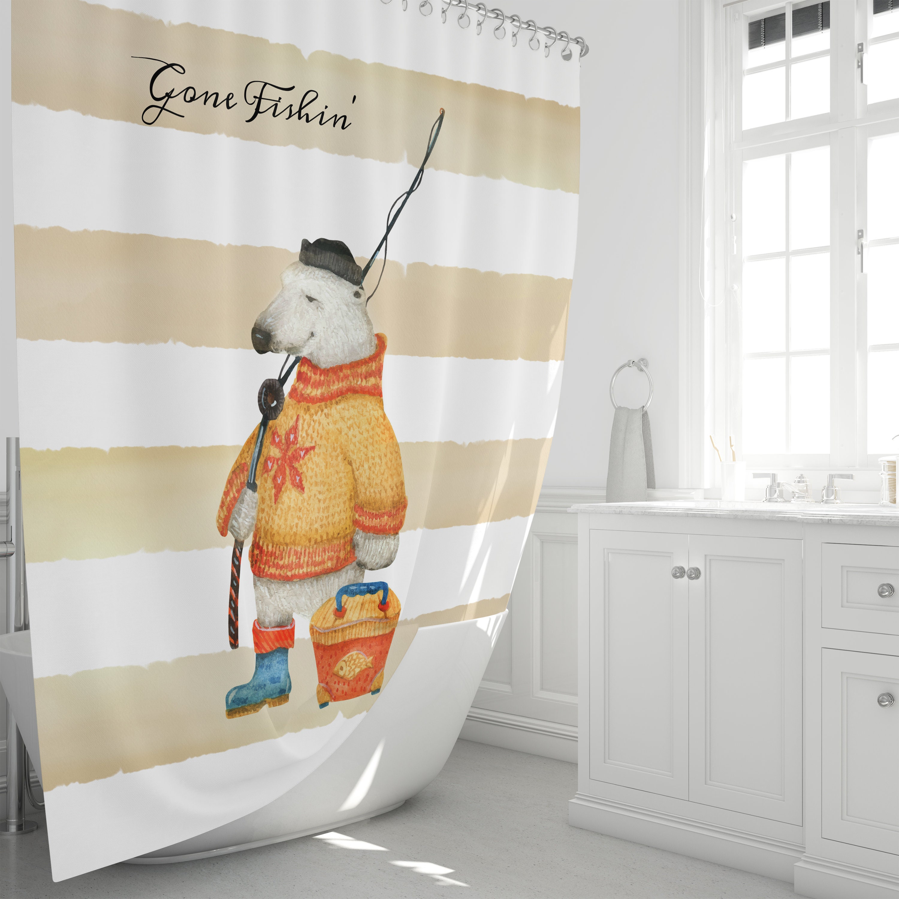 Woodland Bear Shower Curtain Set with Matching Bath Accessories - Image 2