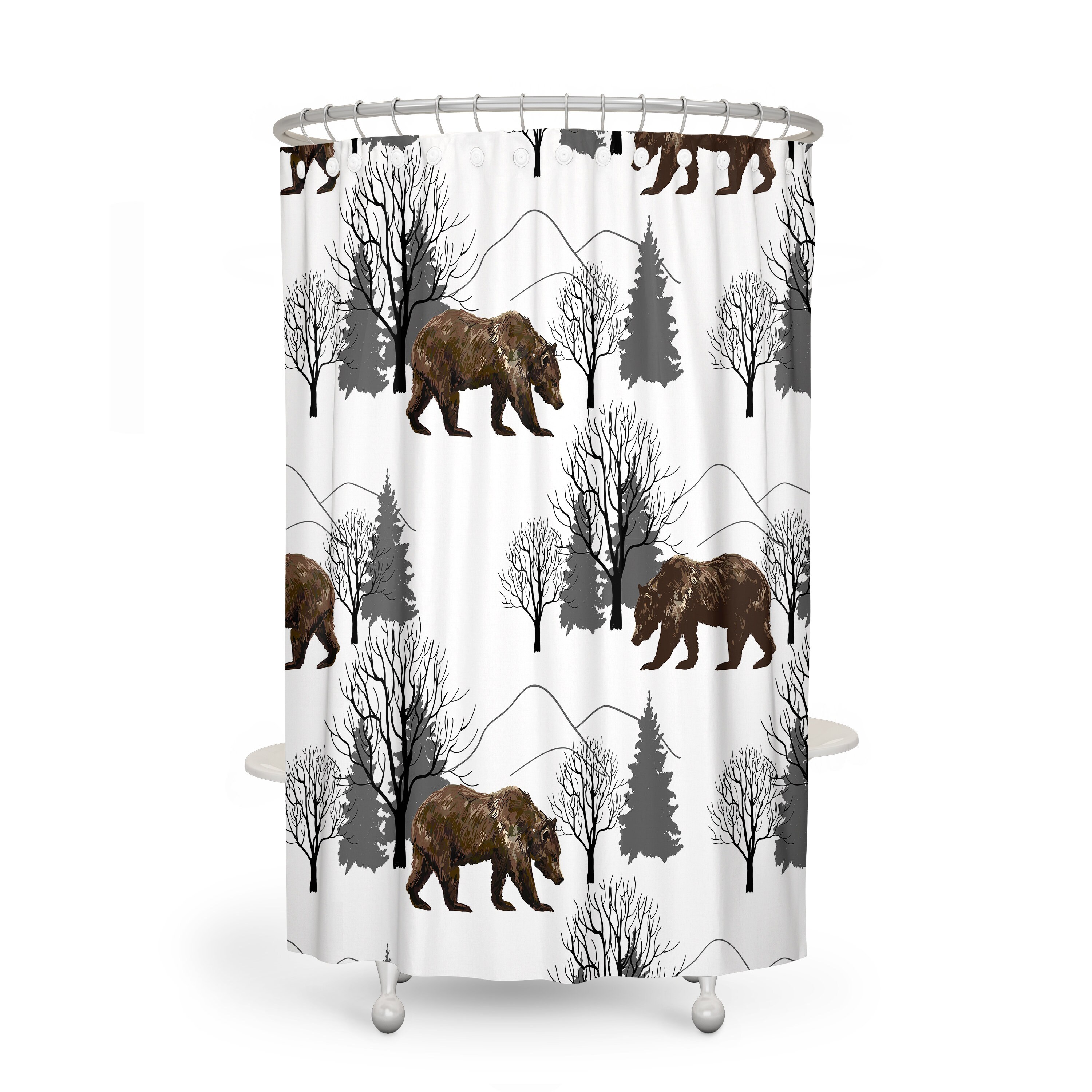 Woodland Bears and Pine Trees Shower Curtain with Matching Towels - Image 2