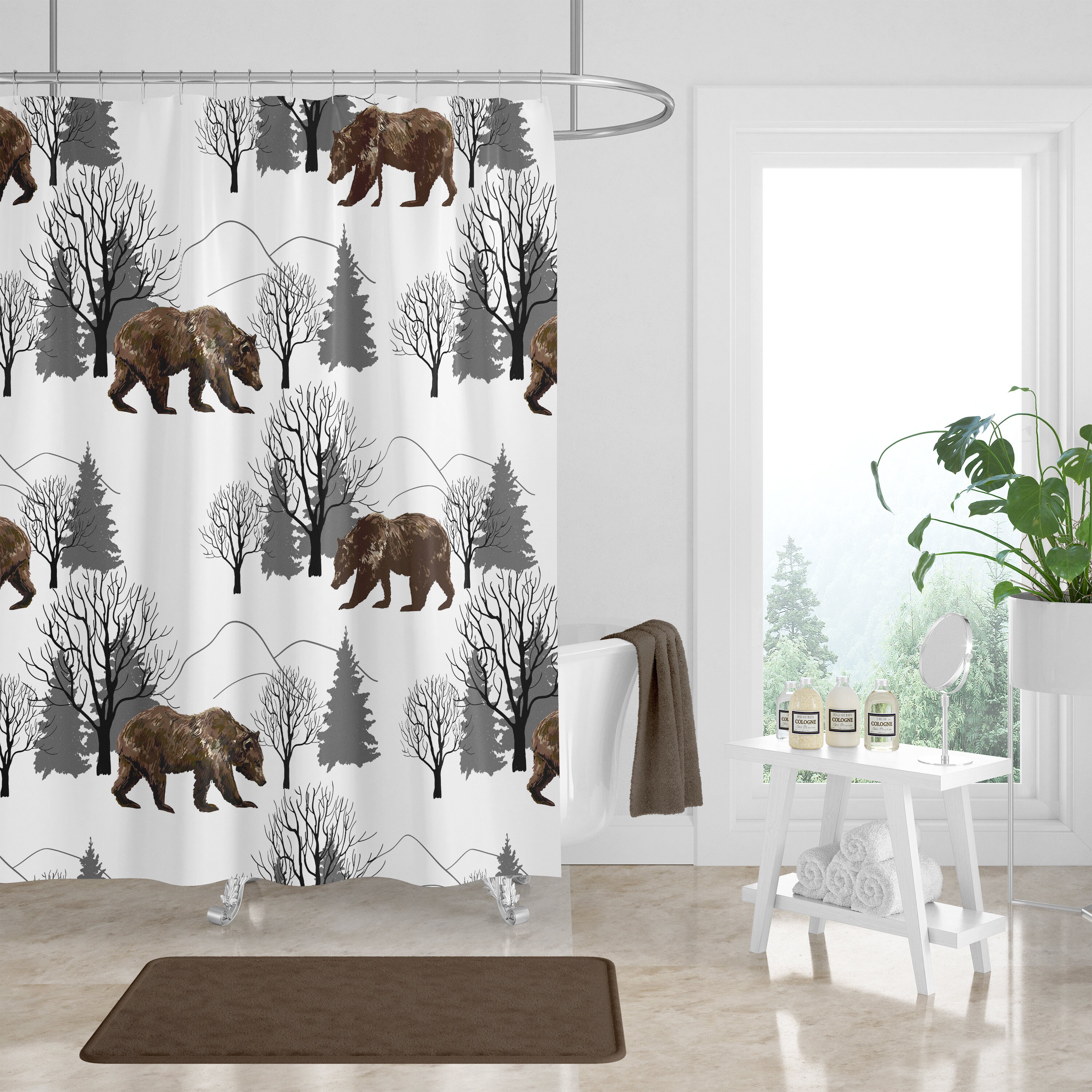 Woodland Bears and Pine Trees Shower Curtain with Matching Towels - Image 3