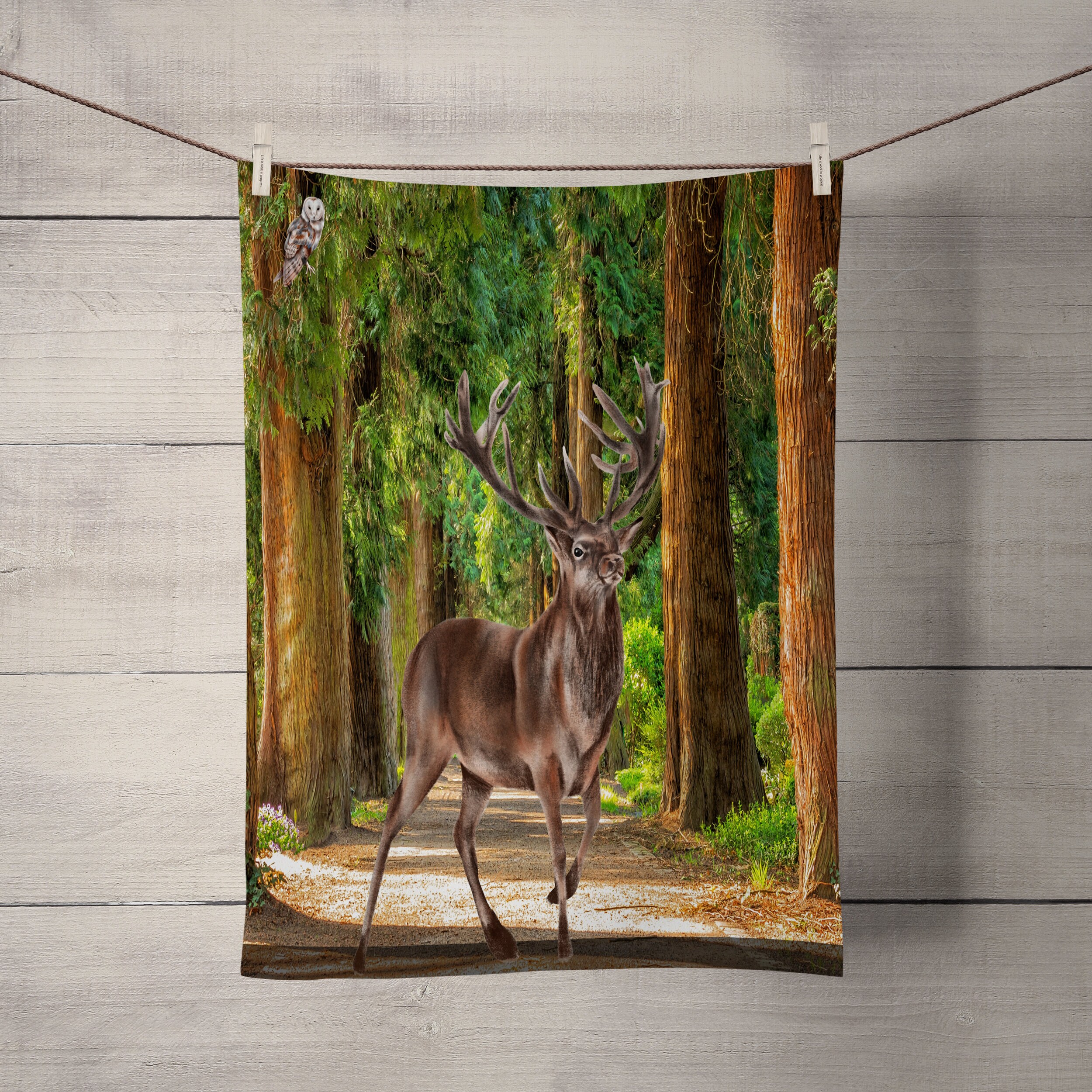 Woodland Deer Forest Shower Curtain Set with Lodge Cabin Bath Decor - Image 2