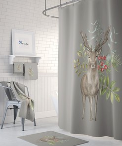 Woodland Deer Shower Curtain Set with Wildlife Bath Decor