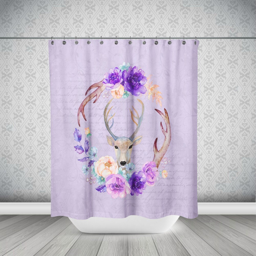 Woodland Deer and Lavender Floral Shower Curtain - Rustic Fabric Bath Curtain for Cozy Cabin Bathroom Decor - Image 4