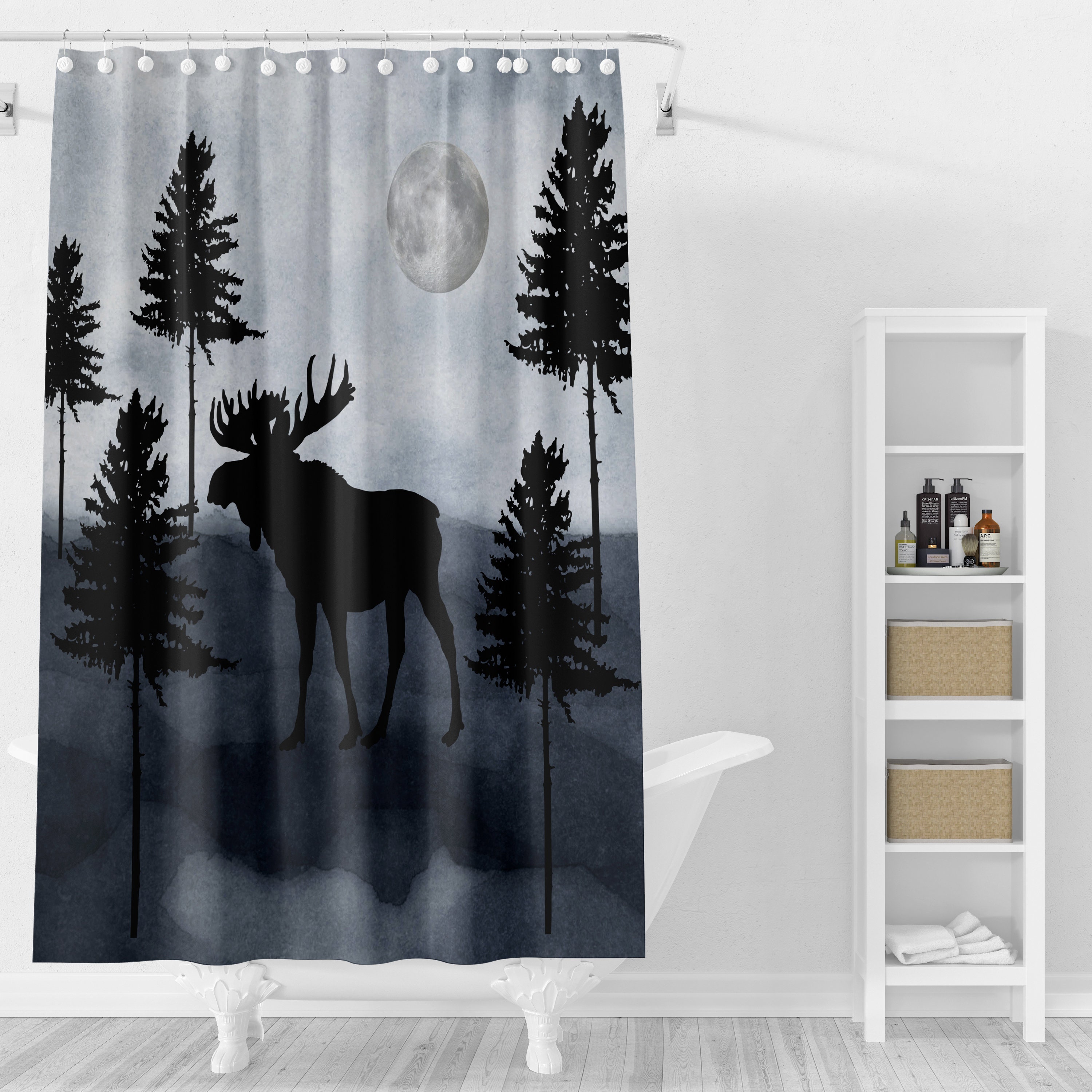 Woodland Moose Shower Curtain with Rustic Bath Set - Image 2