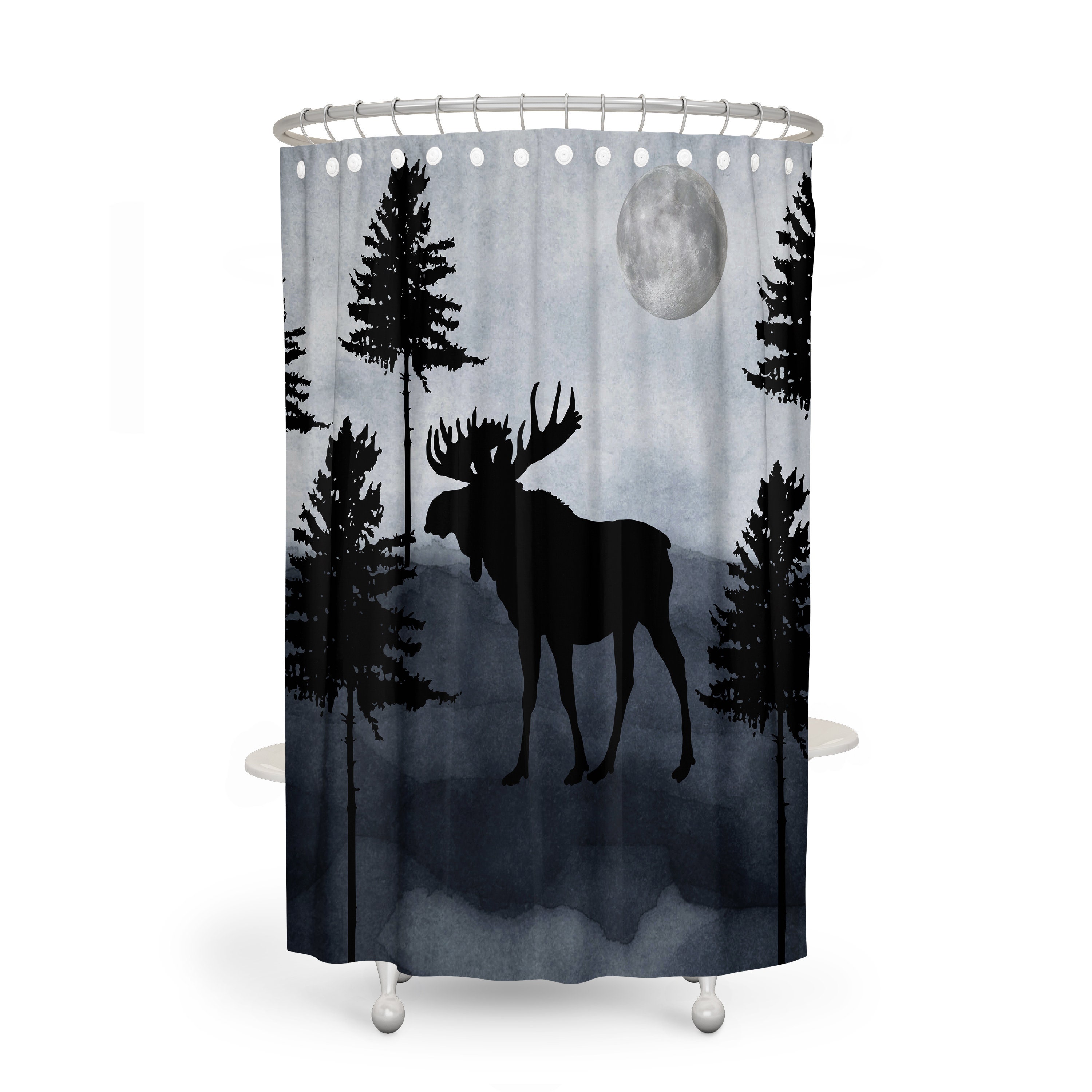Woodland Moose Shower Curtain with Rustic Bath Set - Image 3