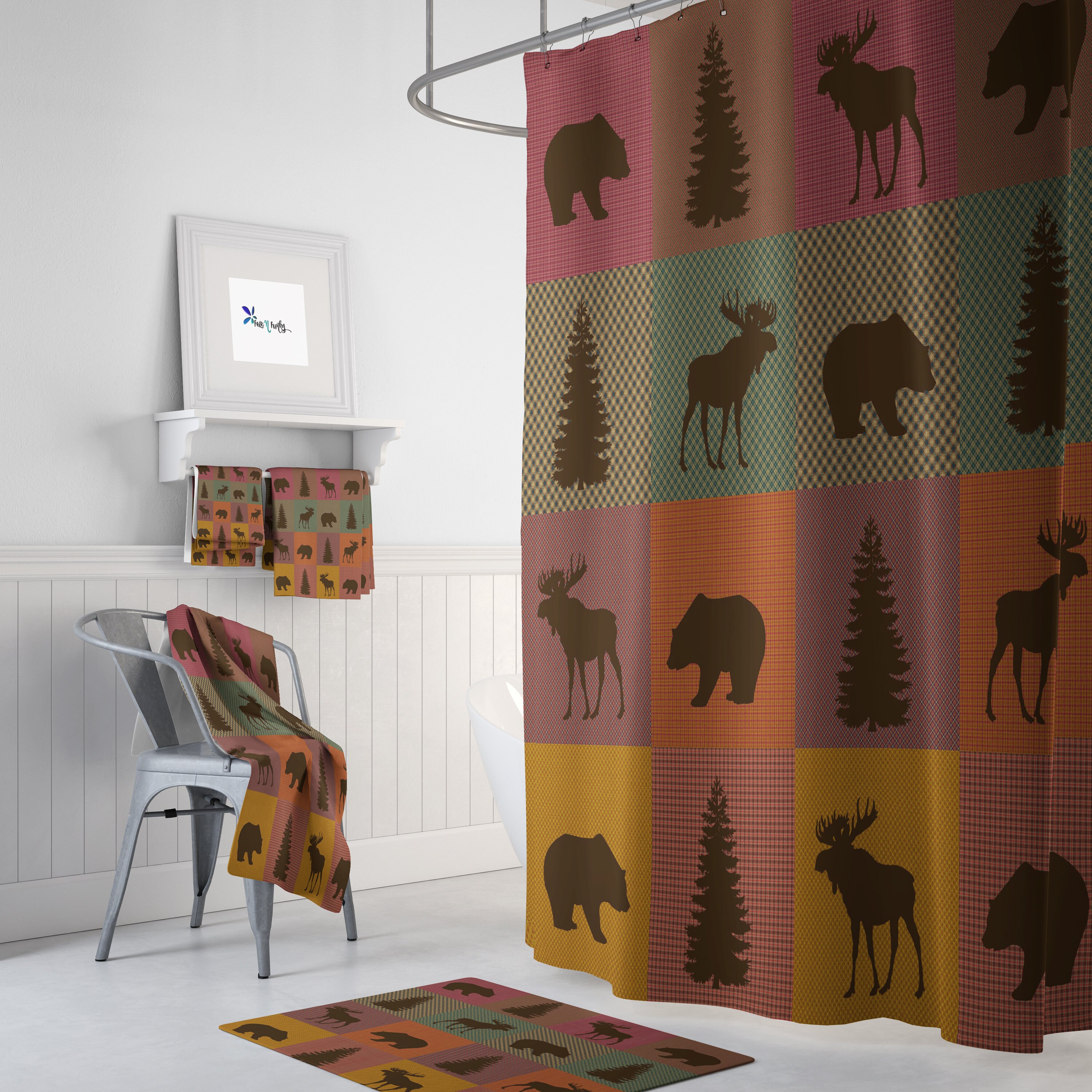 Woodland Plaid Shower Curtain with Rustic Bath Accessories