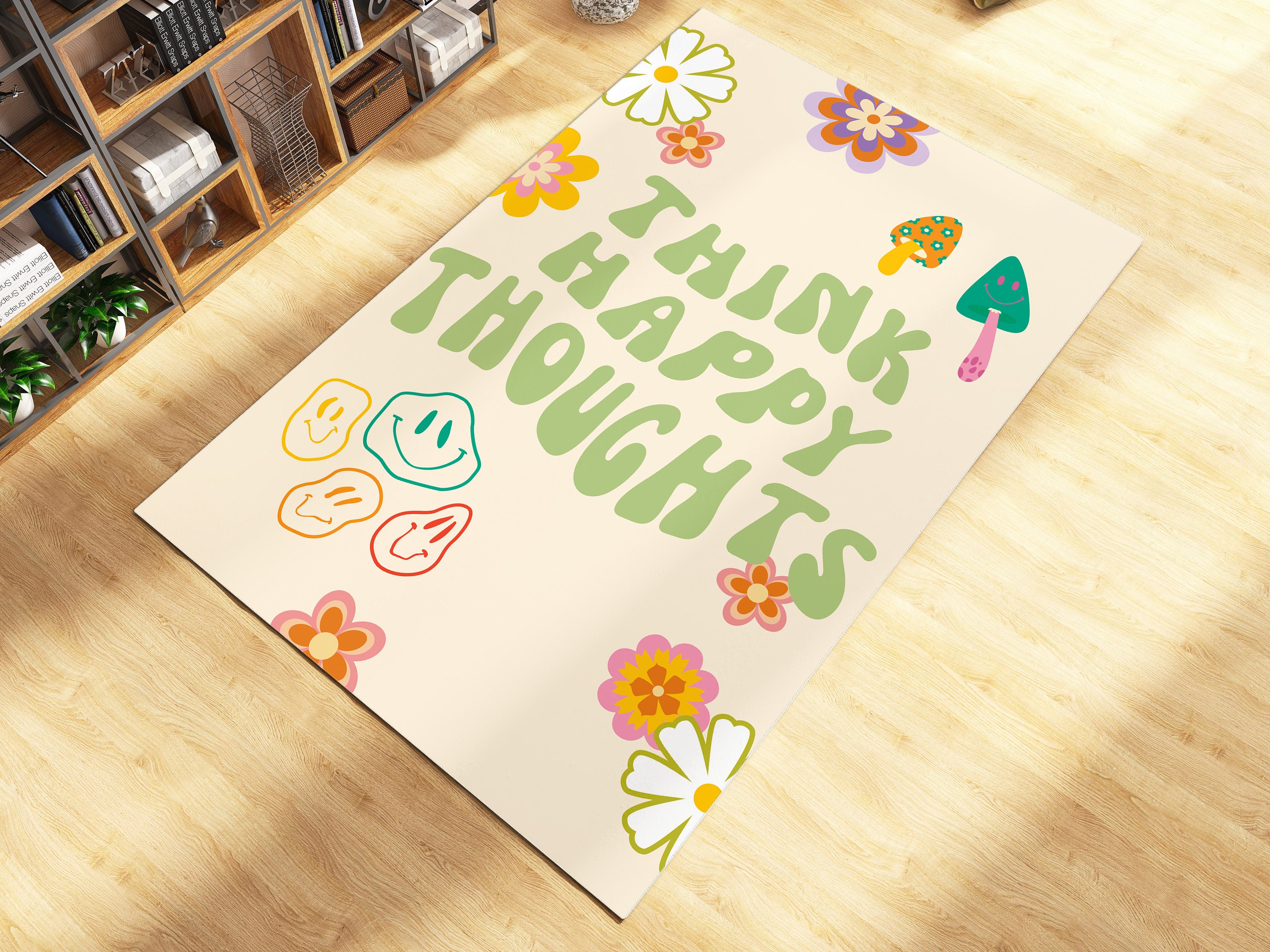 Y2k Acid Smile Rug - Retro Groovy Trippy Rug, Cute Preppy 70s Decor, Unique Gift Idea for Teen Girl Boy with Non-Slip