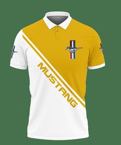 Yellow 3D Printed Ford Mustang Tnt-Ht Polo Shirt with Polo Collar
