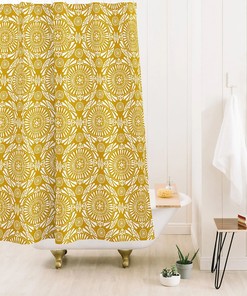 Yellow Boho Medallion Geometric Shower Curtain / Boho Bathroom Decor / Fabric Bath Curtain / Vintage-Inspired