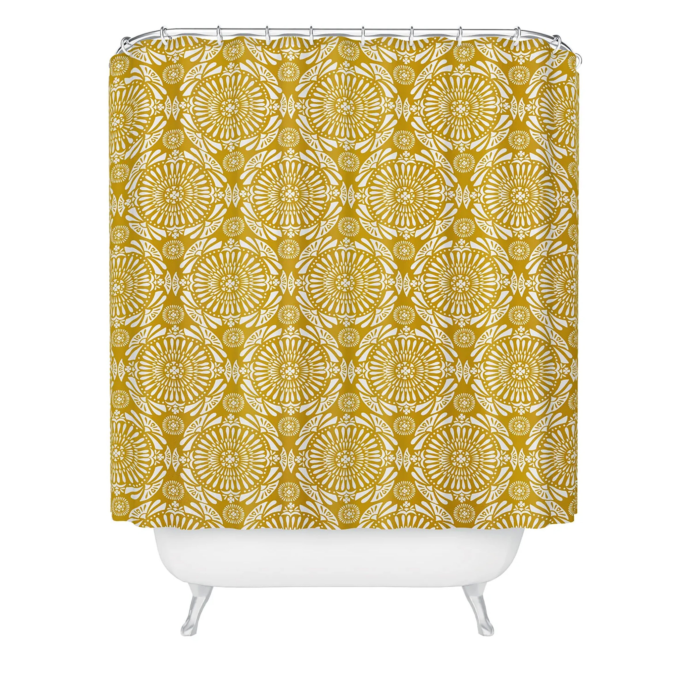 Yellow Boho Medallion Geometric Shower Curtain / Boho Bathroom Decor / Fabric Bath Curtain / Vintage-Inspired - Image 2