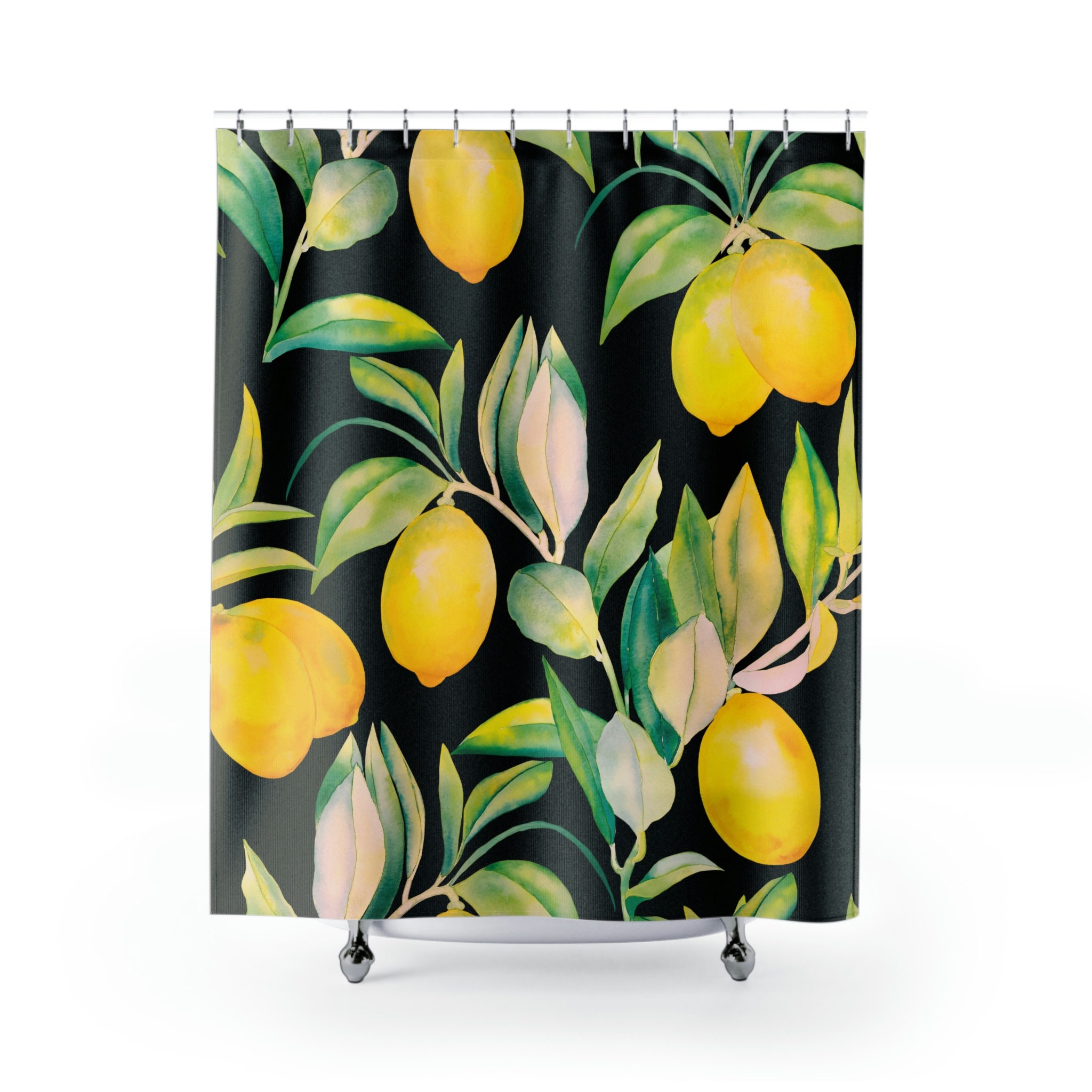 Yellow Citrus Shower Curtain | Lemons and Flowers Pattern | Floral Bathroom Decor | Gift for Home | Gift for Her - Image 2