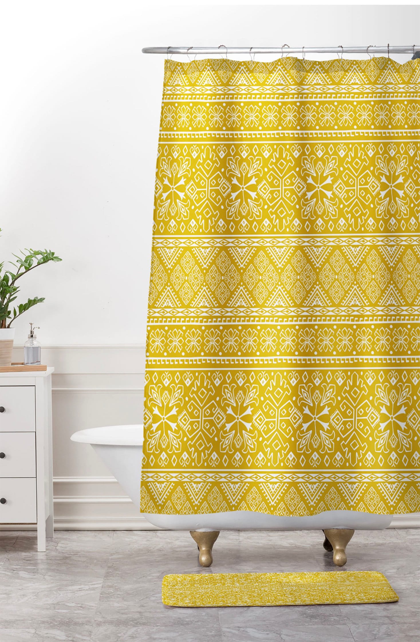 Yellow Fabric Boho Shower Curtain with Homey Touches, Ideal for a Boho Bathroom Decor, Bath Curtain