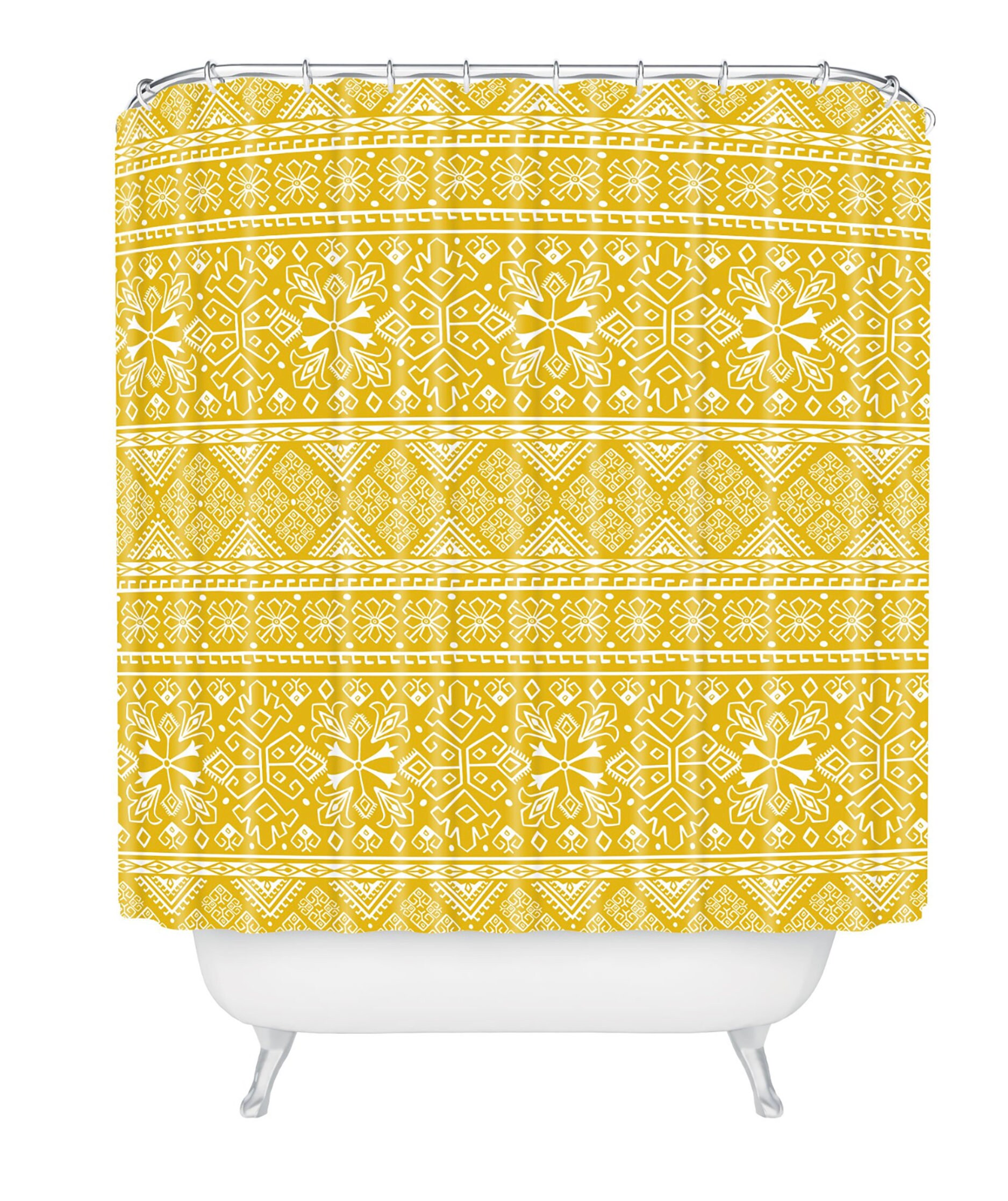 Yellow Fabric Boho Shower Curtain with Homey Touches, Ideal for a Boho Bathroom Decor, Bath Curtain - Image 2