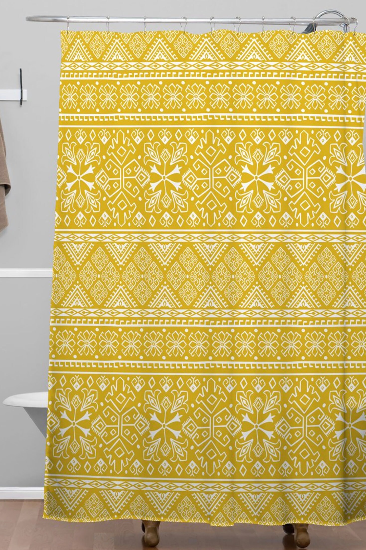 Yellow Fabric Boho Shower Curtain with Homey Touches, Ideal for a Boho Bathroom Decor, Bath Curtain - Image 3