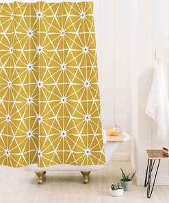 Yellow Geometric Shower Curtain | Retro Mid Century Modern Bath Curtain | Vintage Bathroom Decor