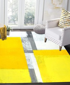 Yellow Grey Area Rug - A Chic Modern Abstract Indoor Rug Non-Slip Machine Washable Low Pile for Living Room