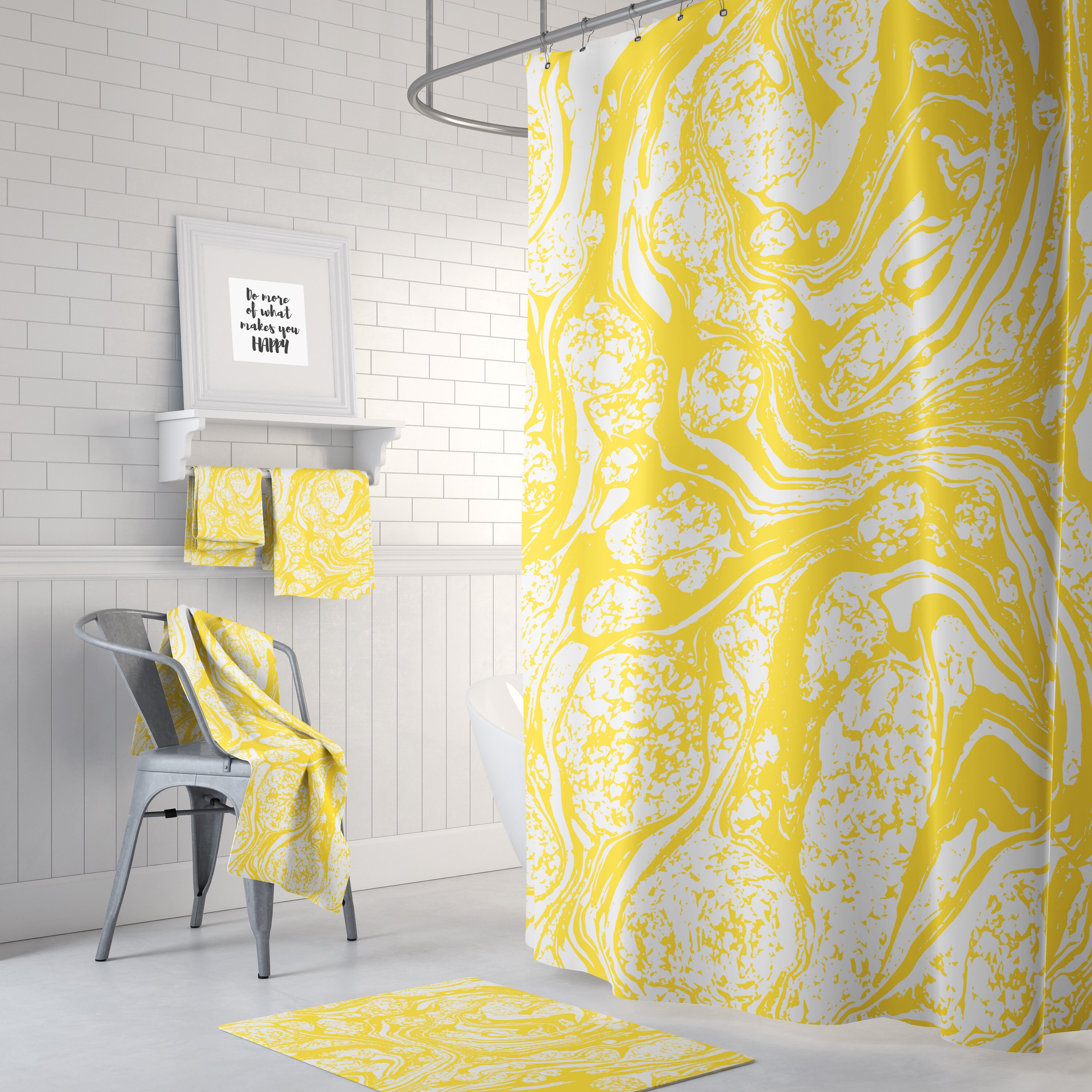 Yellow Marble Shower Curtain, Add a Playful Touch to Your Bathroom Decor