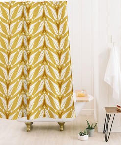 Yellow Mid Century Geometric Shower Curtain, Retro Bathroom Decor, West End Design