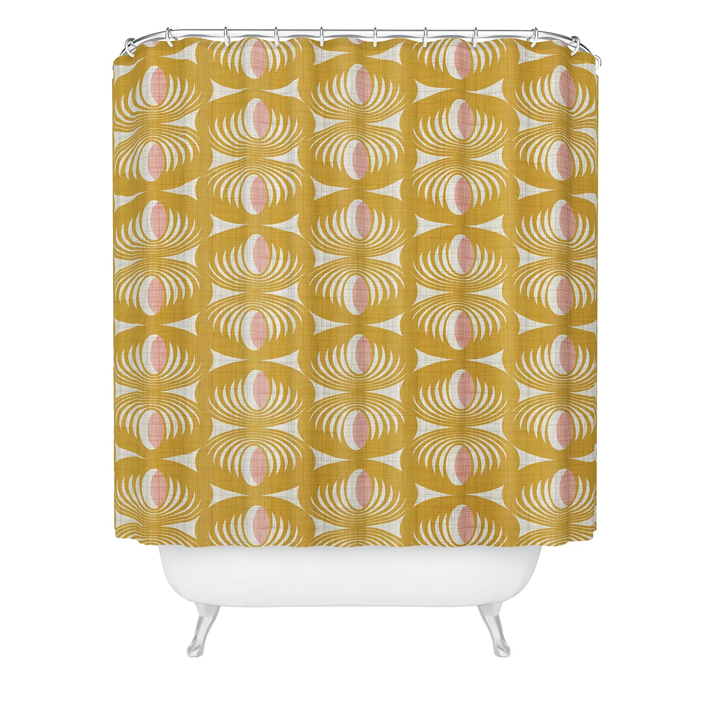 Yellow Mid Century Shower Curtain, Retro Geometric Bathroom Decor, Fabric Bath Curtain - Image 2