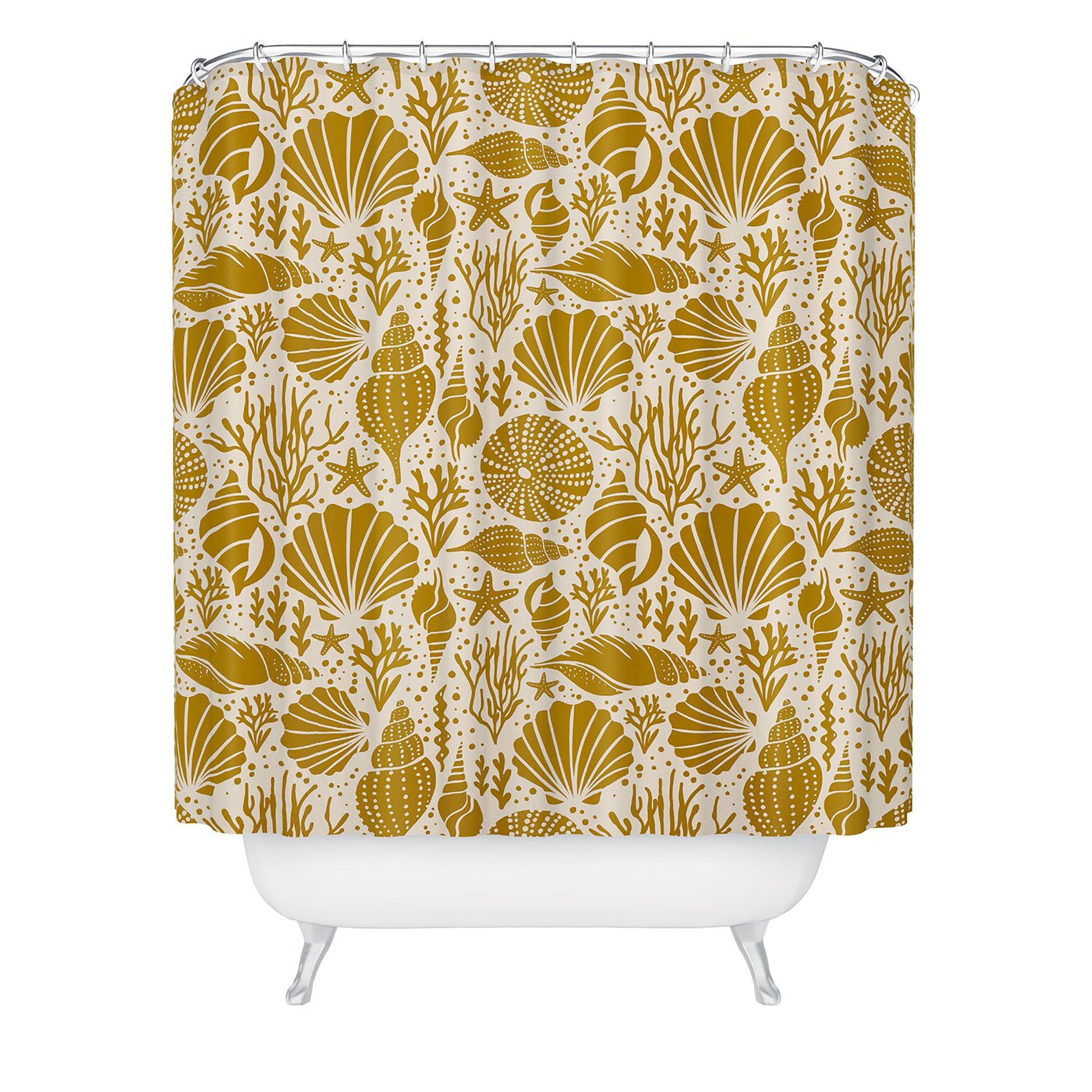 Yellow Nautical Shower Curtain with Sea Shell Design for a Beach House Bathroom - Image 3