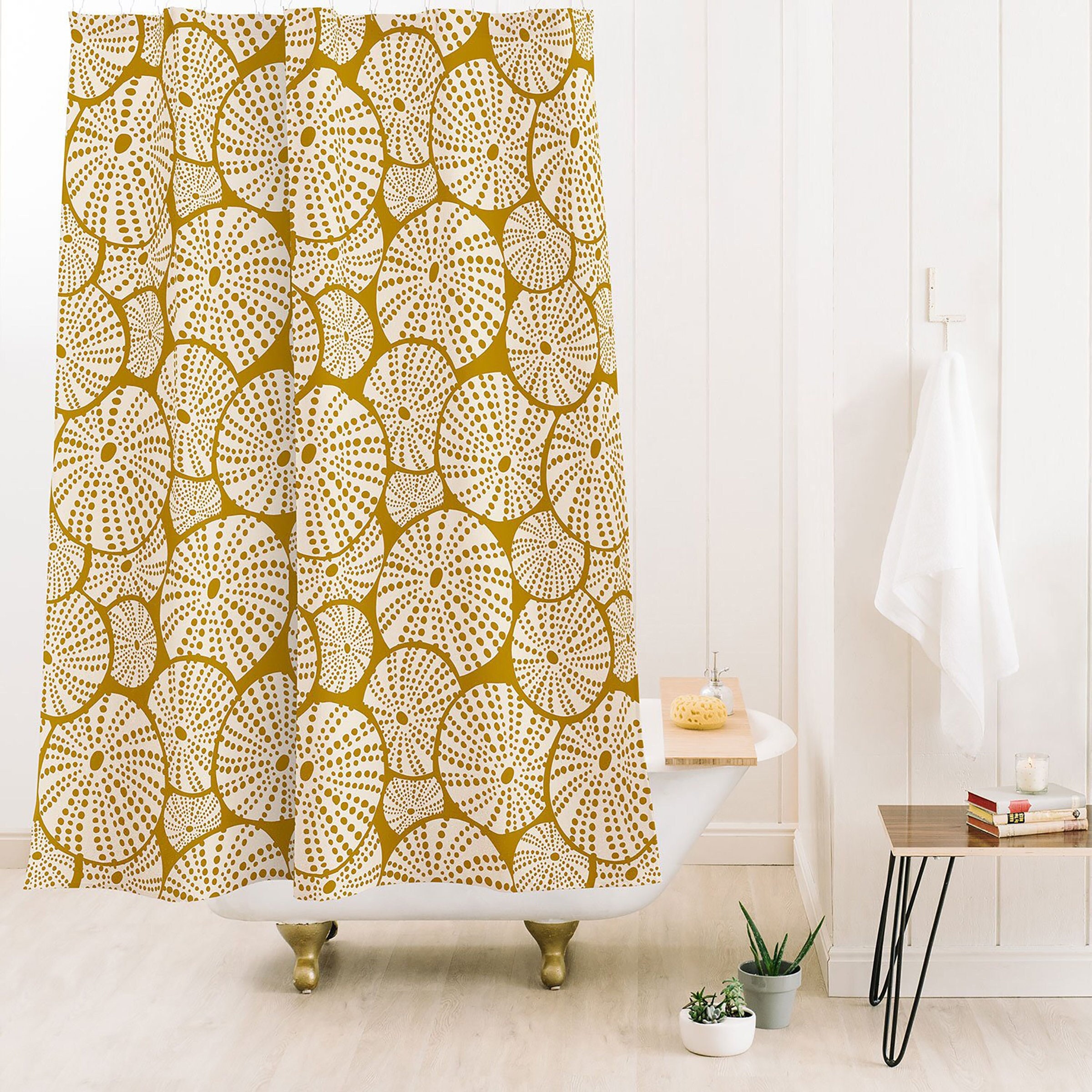 Yellow Nautical Shower Curtain with Sea Urchin Design for a Bold Coastal Bathroom