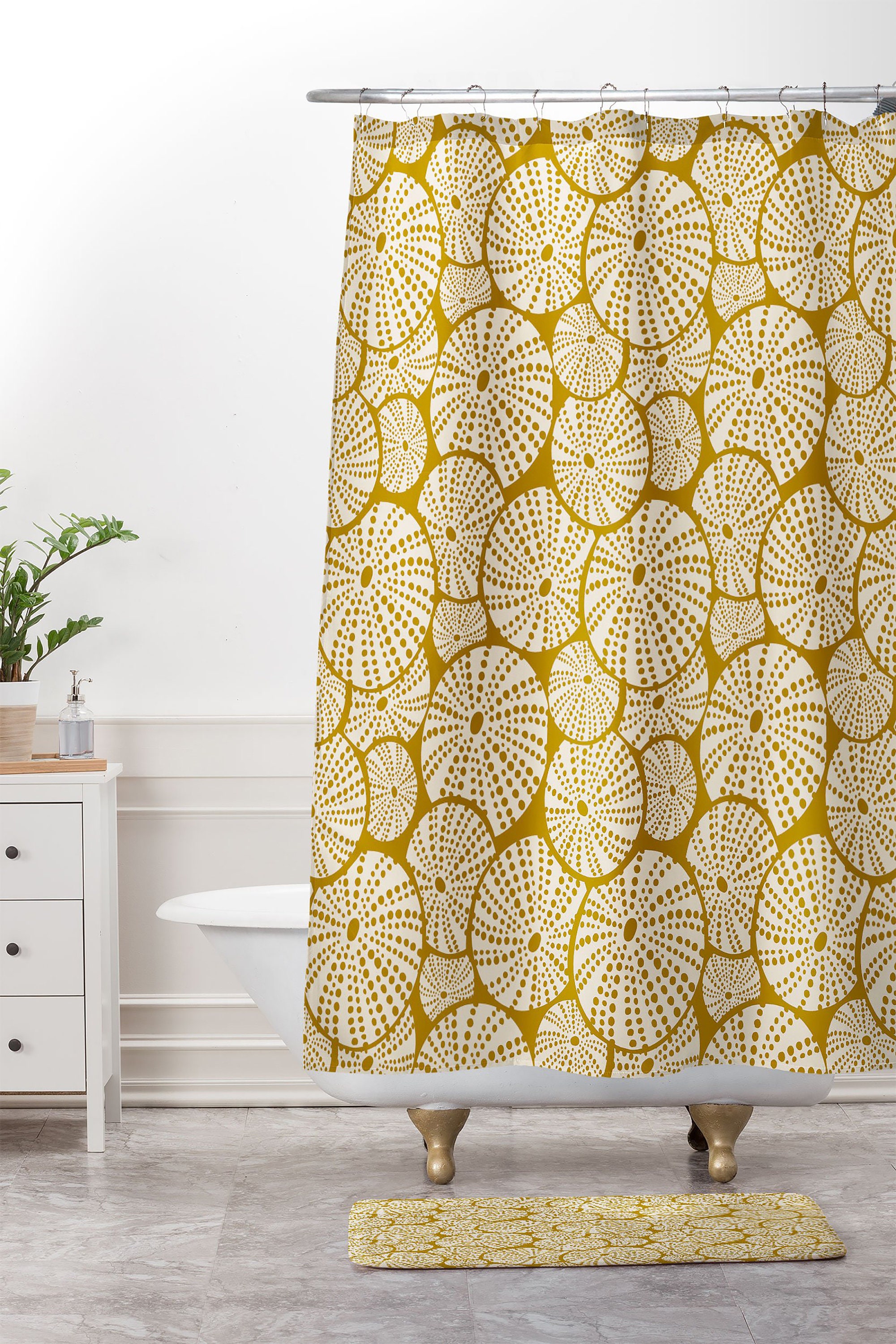 Yellow Nautical Shower Curtain with Sea Urchin Design for a Bold Coastal Bathroom - Image 2