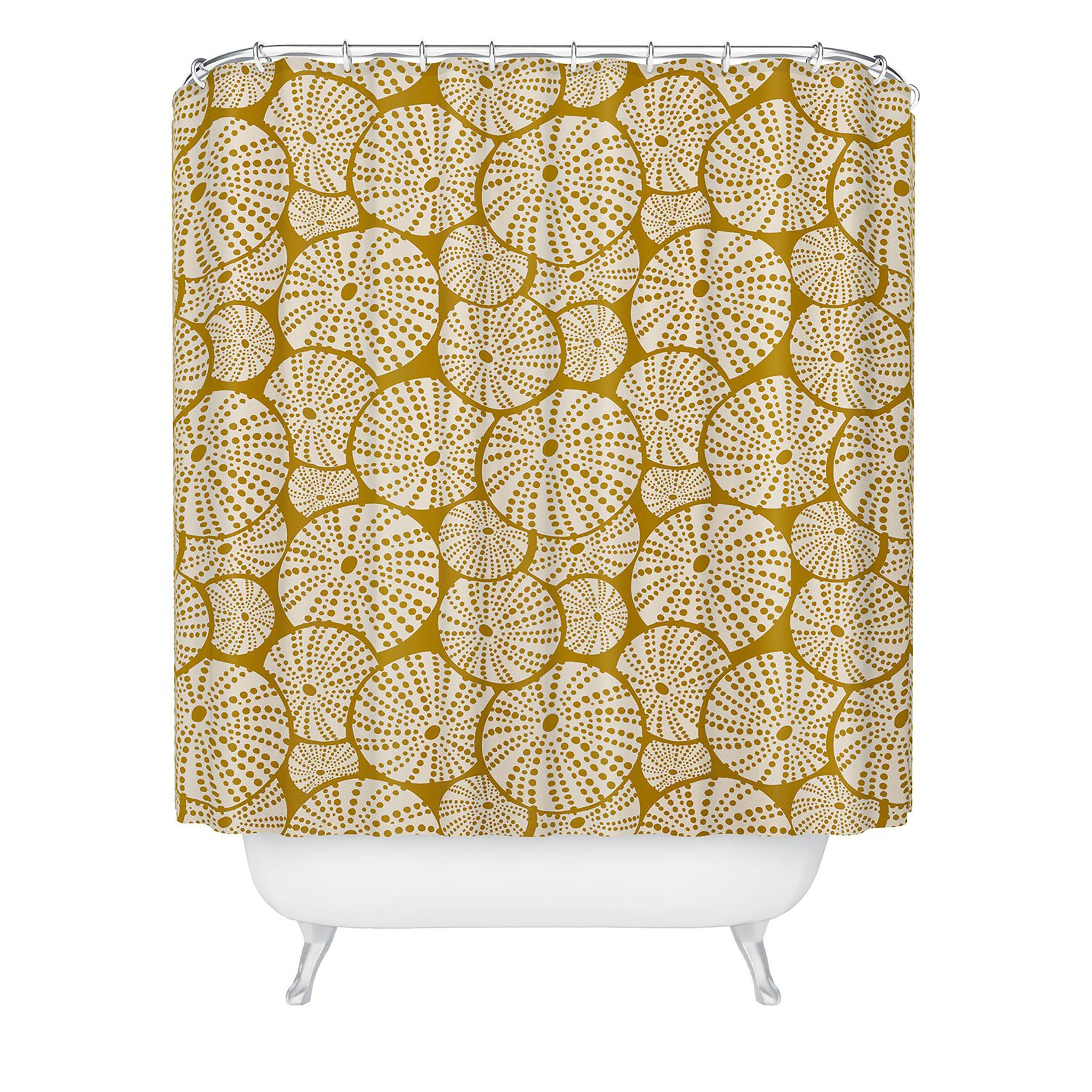 Yellow Nautical Shower Curtain with Sea Urchin Design for a Bold Coastal Bathroom - Image 3