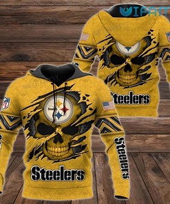 Yellow Pittsburgh Steelers Skull Logo All Over Print 3D Hoodie