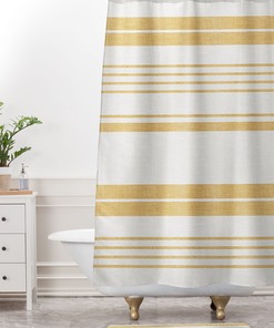 Yellow Stripe Farmhouse Shower Curtain with Yellow Touch