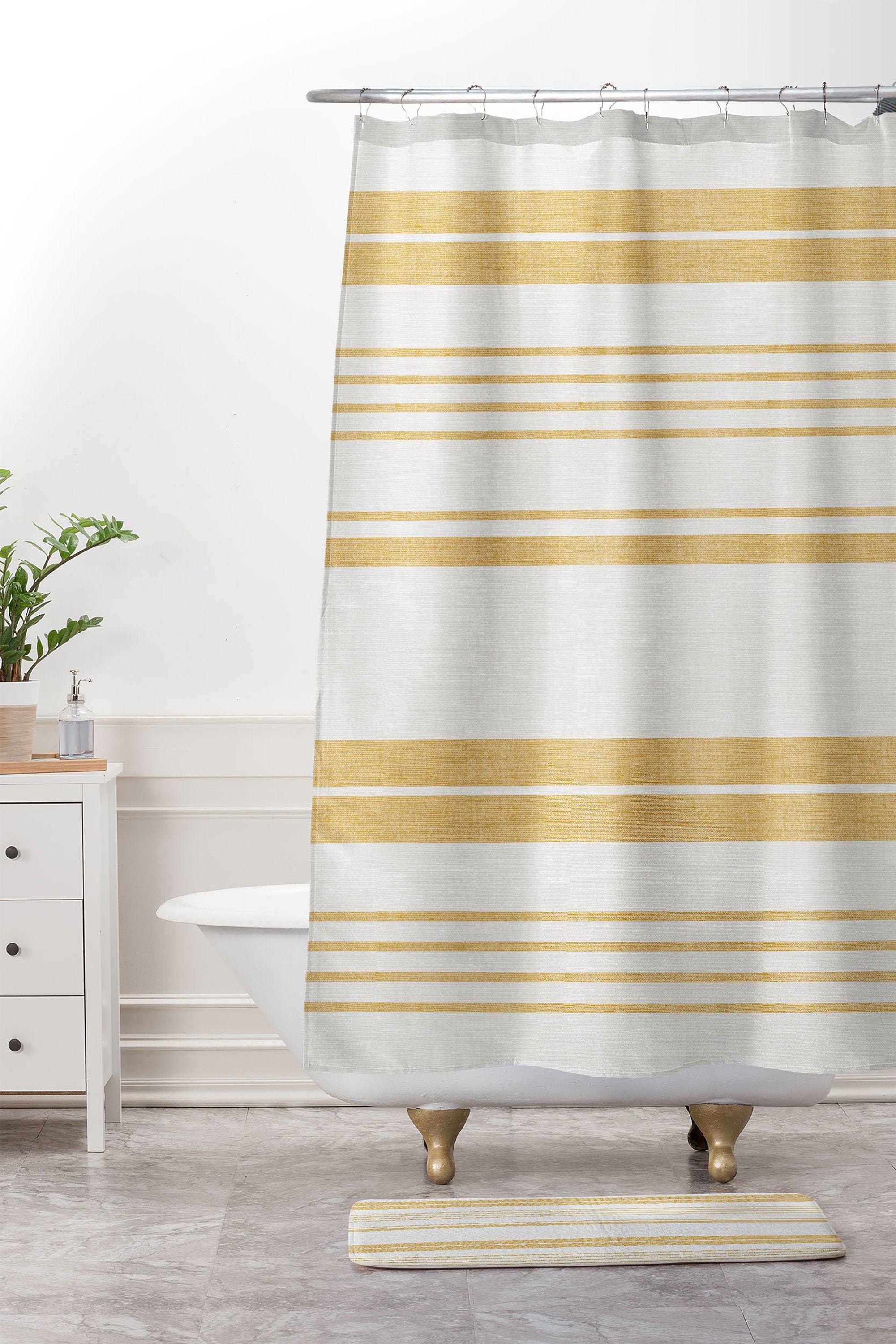 Yellow Stripe Farmhouse Shower Curtain with Yellow Touch