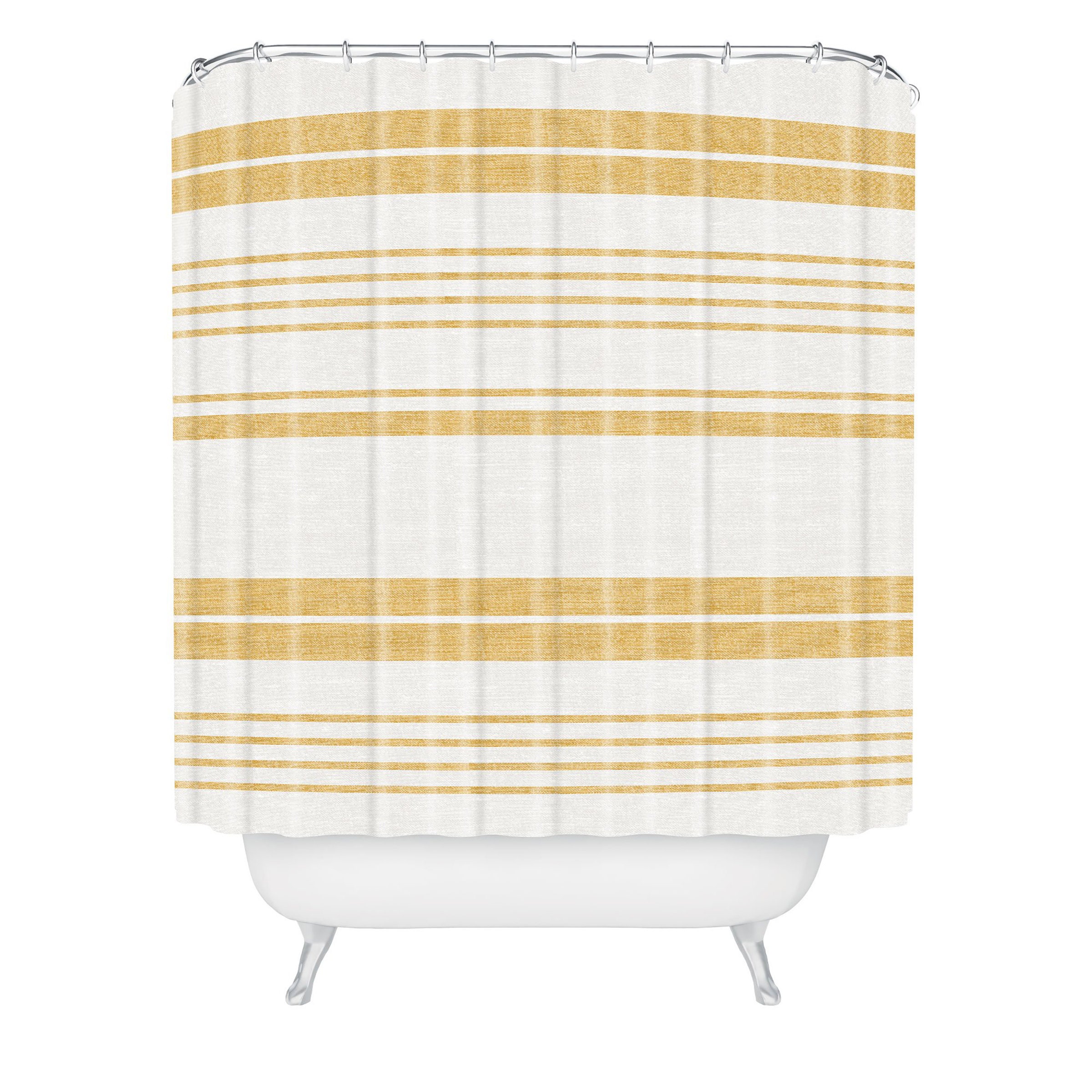 Yellow Stripe Farmhouse Shower Curtain with Yellow Touch - Image 2