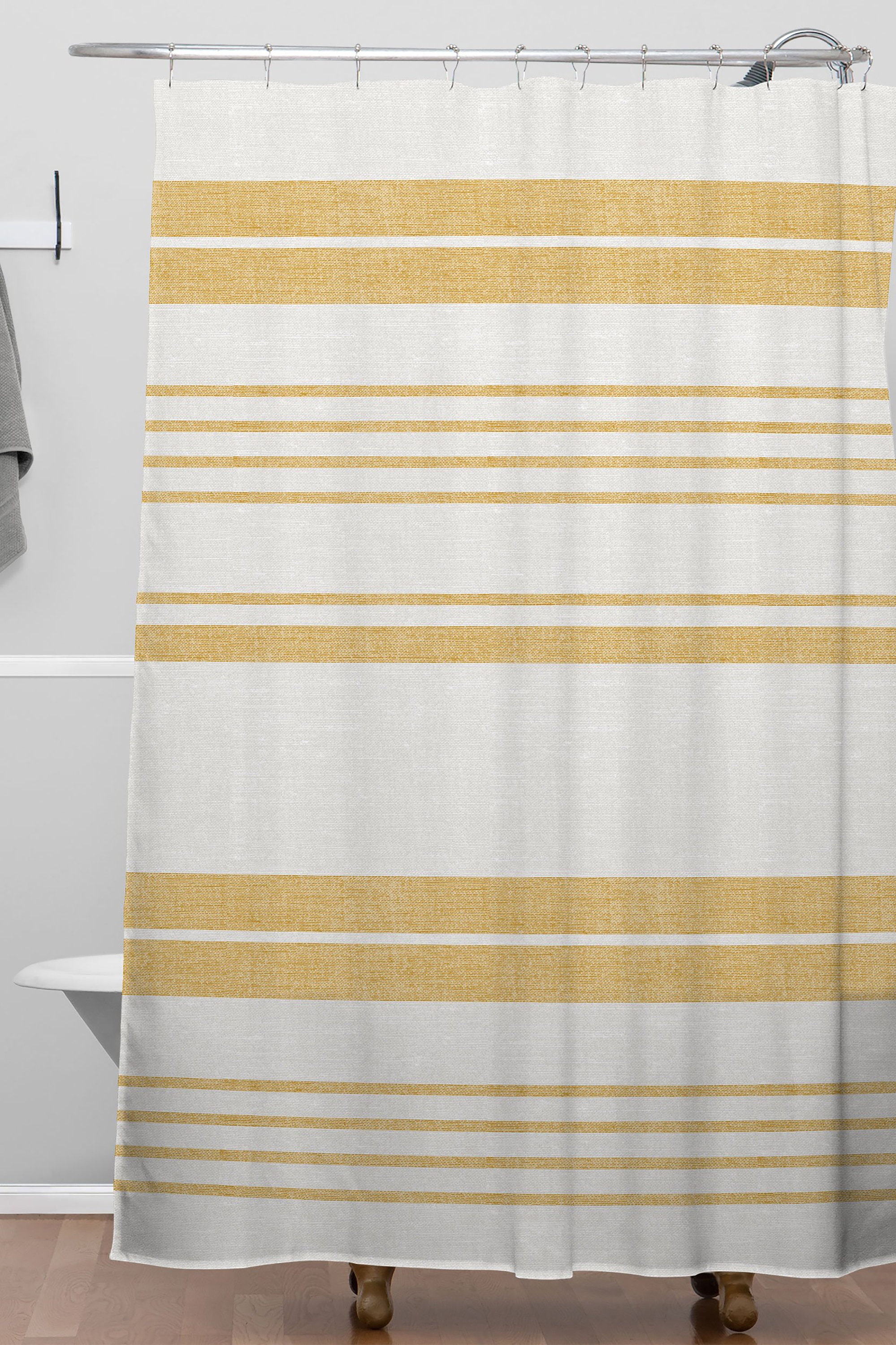 Yellow Stripe Farmhouse Shower Curtain with Yellow Touch - Image 3