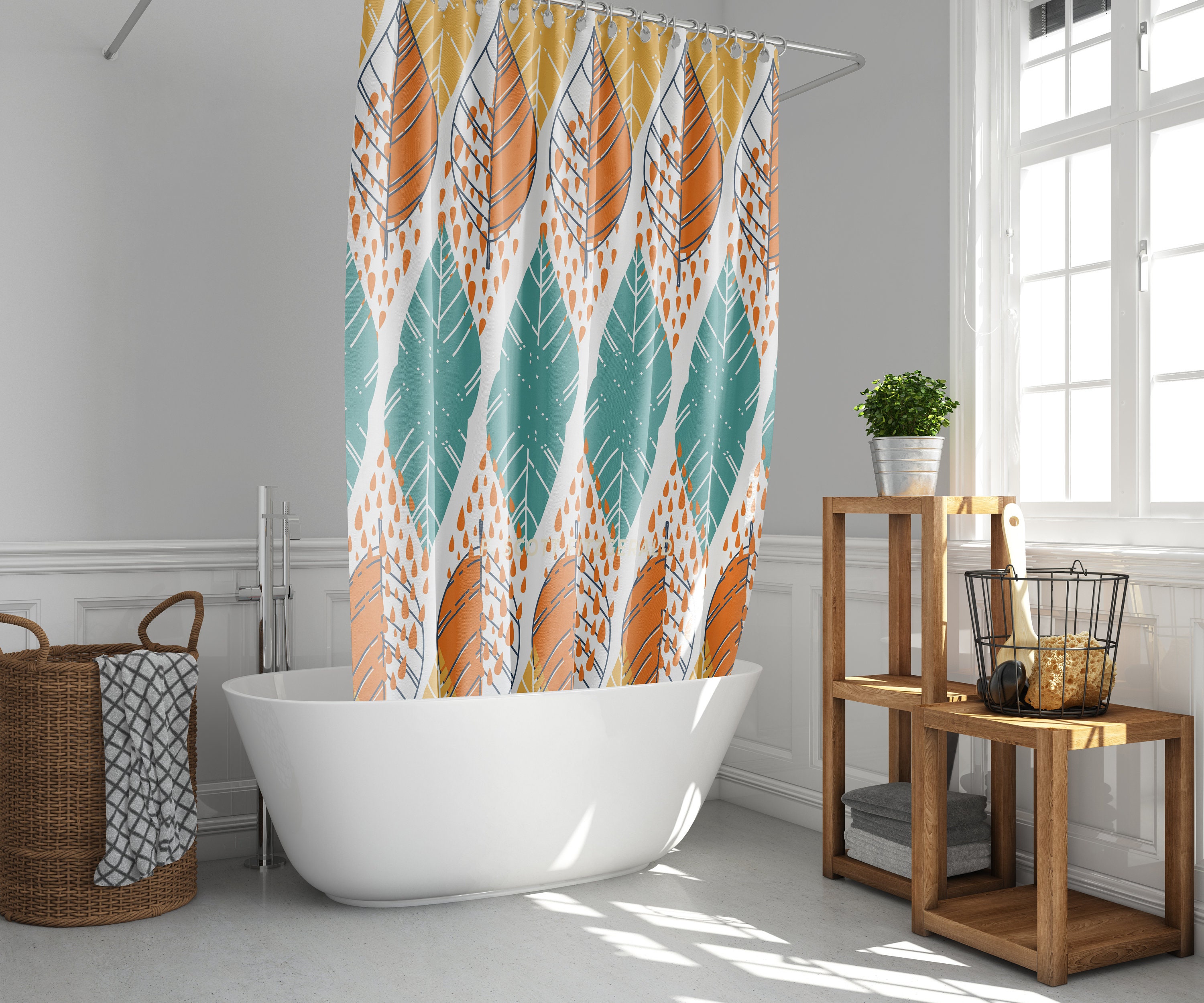 Yellow orange blue leaf fall autumn Shower Curtain Home bath decor | House warming gift - Image 2