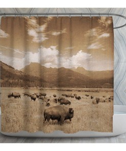 Yellowstone Bison Shower Curtain | Custom Bison Buffalo Animal Bathroom Decor | Vintage Bath Curtains