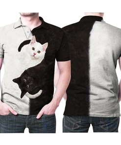Yin And Yang Black White Cute Cats 3D All Over Print Polo Shirt with breathable fabric and personalized design