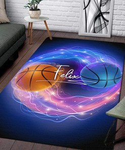 Yin Yang Basketball Rug with Personalized Name - Non-Slip Carpet for Boys Bedroom or Office Decor
