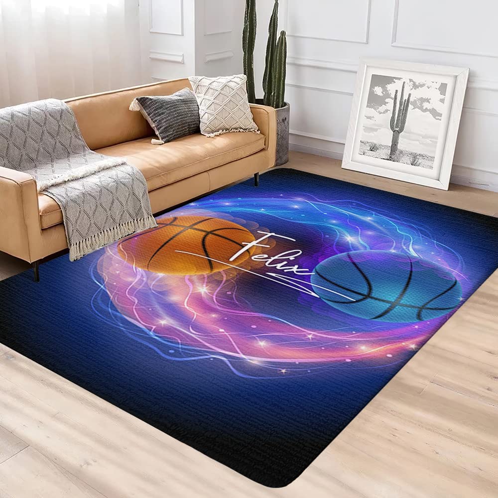 Yin Yang Basketball Rug with Personalized Name - Non-Slip Carpet for Boys Bedroom or Office Decor - Image 2