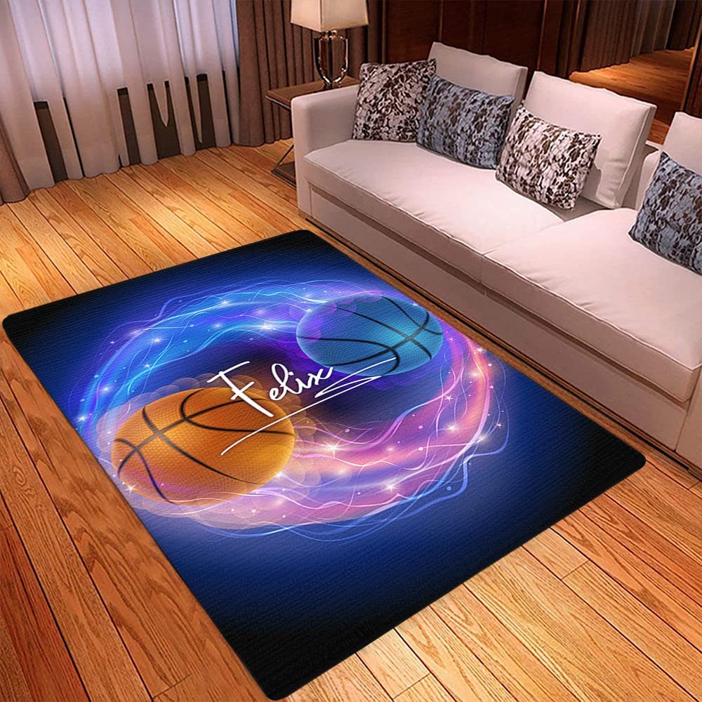 Yin Yang Basketball Rug with Personalized Name - Non-Slip Carpet for Boys Bedroom or Office Decor - Image 3