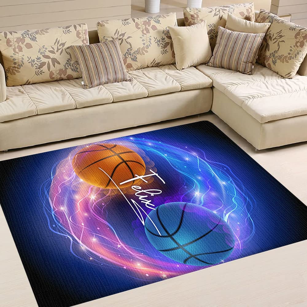 Yin Yang Basketball Rug with Personalized Name - Non-Slip Carpet for Boys Bedroom or Office Decor - Image 4