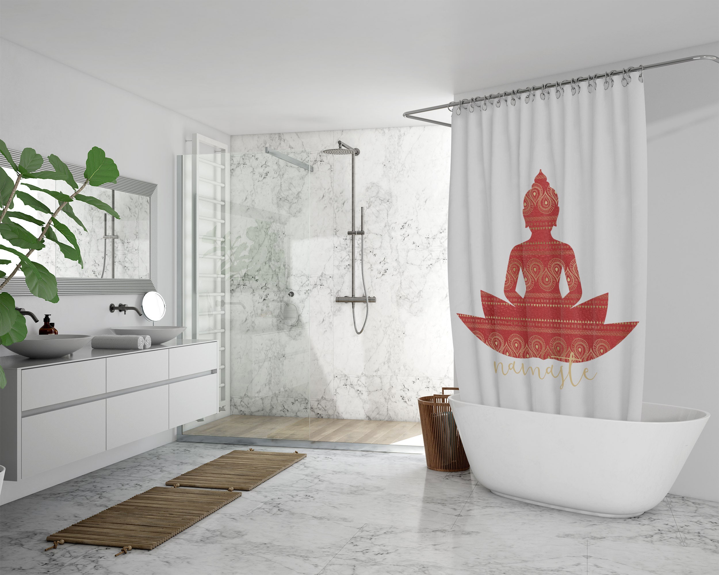Yoga Inspired Boho Shower Curtain, Spiritual Mandala Bath Print, Bathroom Art - Image 3