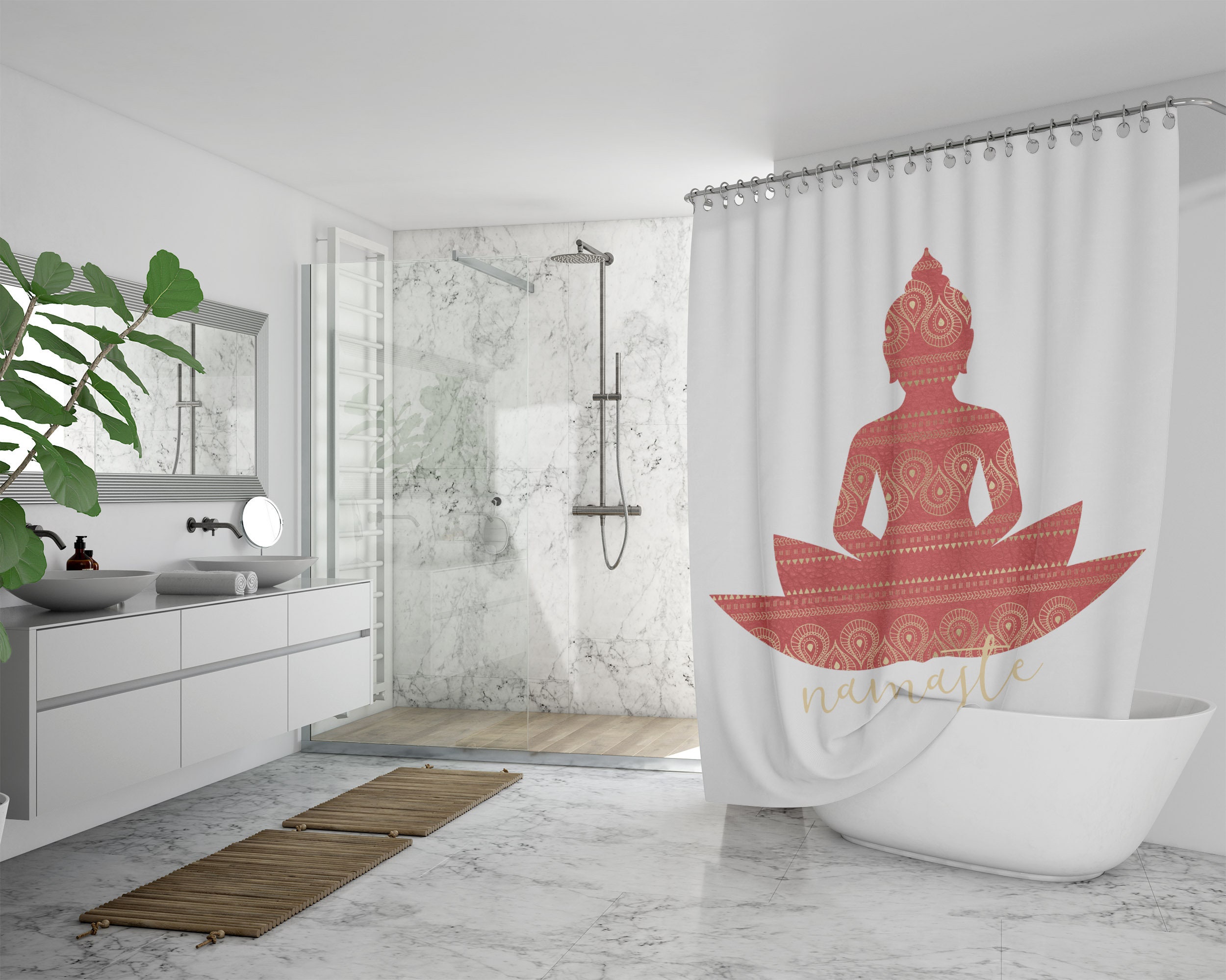 Yoga Inspired Boho Shower Curtain, Spiritual Mandala Bath Print, Bathroom Art - Image 4