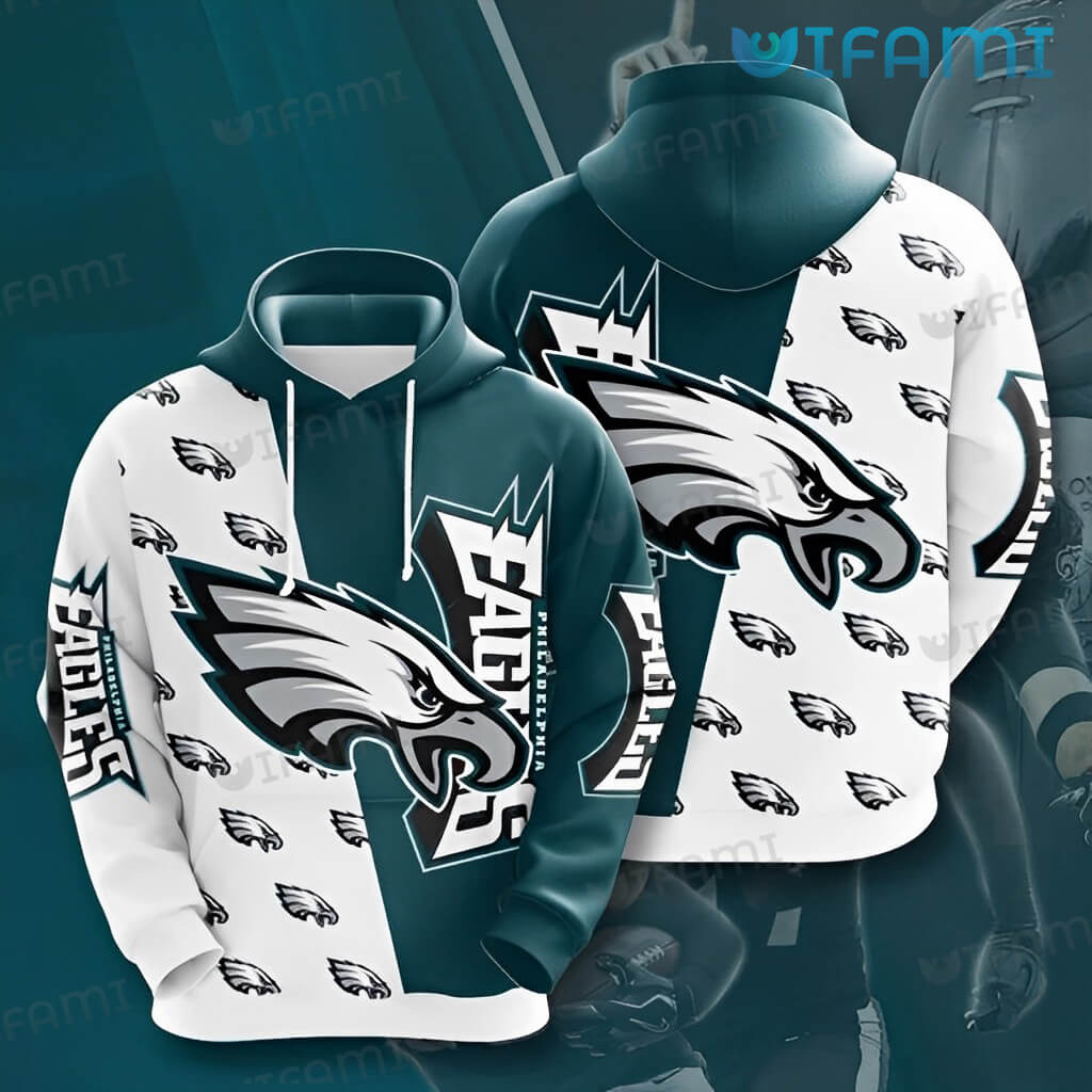 Youth Green White Logo Philadelphia Eagles Hoodie 3D with Custom Print